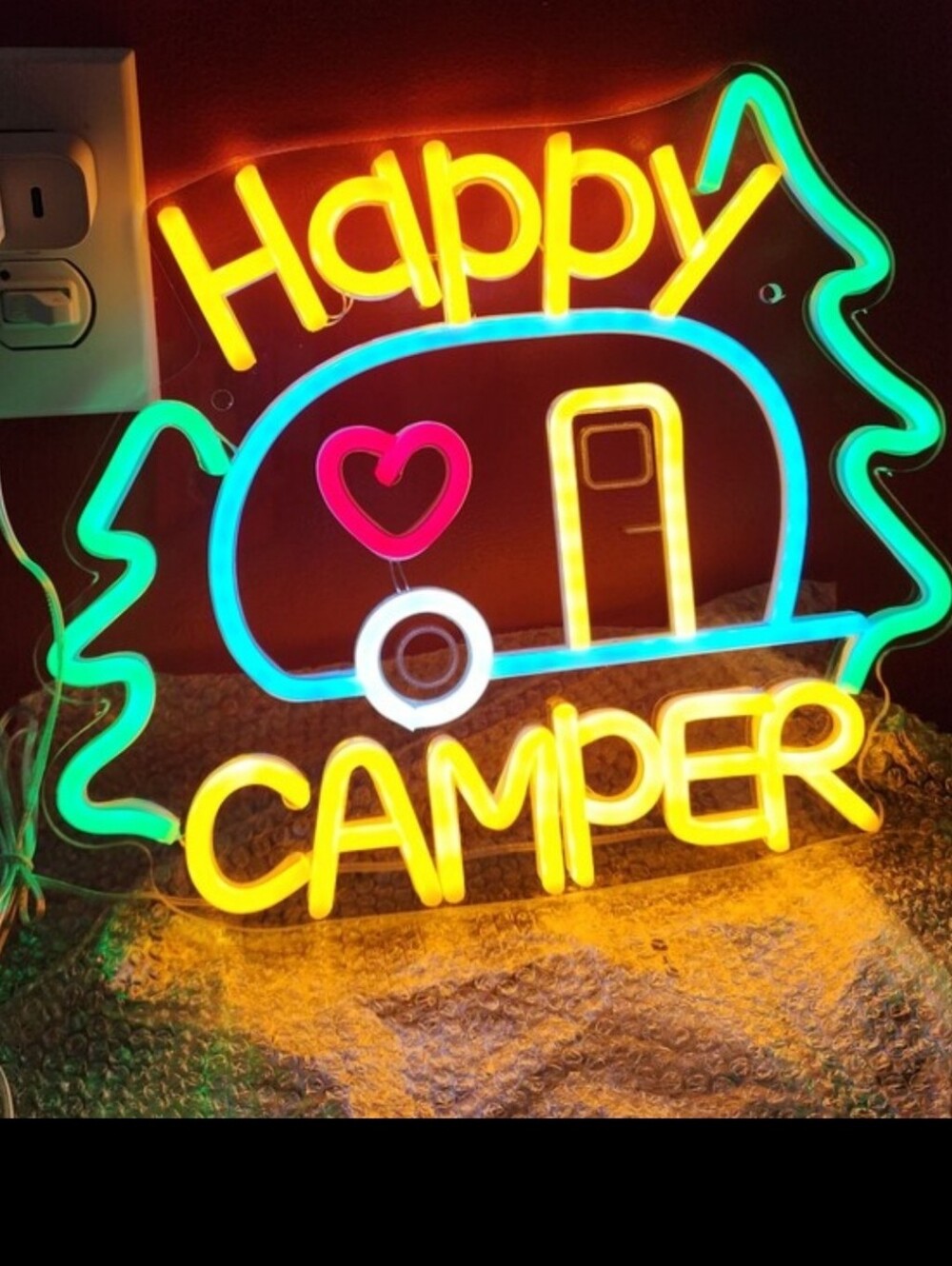 Happy Camper Lighted Sign - Camping Themed LED Wall USB Powered